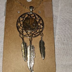 N002 Hand Made Nebraska River Rock Dreamcatcher Pendant Necklace